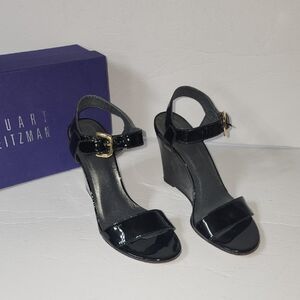 Stuart Weitzman Glossy Black Wedge Heels Sz 8N